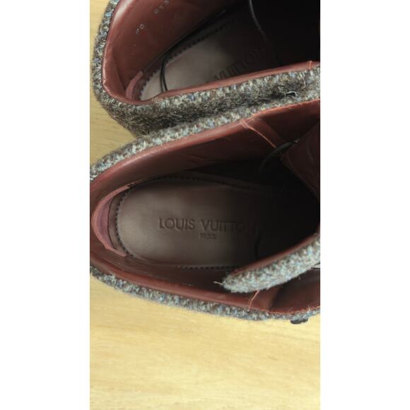 Louis Vuitton Leather Wool Tweed Lace-Up Brougue Boots main image 5